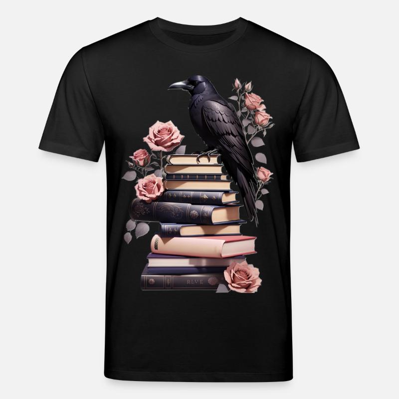 Bücherstapel mit Rabe - Stanley/Stella Unisex Bio-T-Shirt CREATOR - Schwarz
