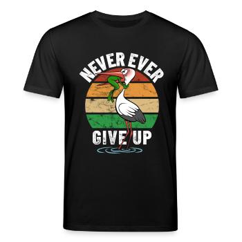 Frosch und Storch - Never give up - Spruch - Stanley/Stella Unisex Bio-T-Shirt CREATOR  - Schwarz - Vorne - Alina (178cm) & Michal (187cm)