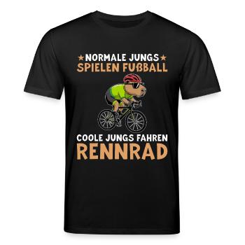 Fahrrad Capybara - Coole Jungs fahren Rennrad - Stanley/Stella Unisex Bio-T-Shirt CREATOR  - Schwarz - Vorne - Alina (178cm) & Michal (187cm)