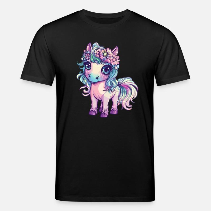 Regenbogenpony mit Blumen - Stanley/Stella Unisex Bio-T-Shirt CREATOR  - Schwarz