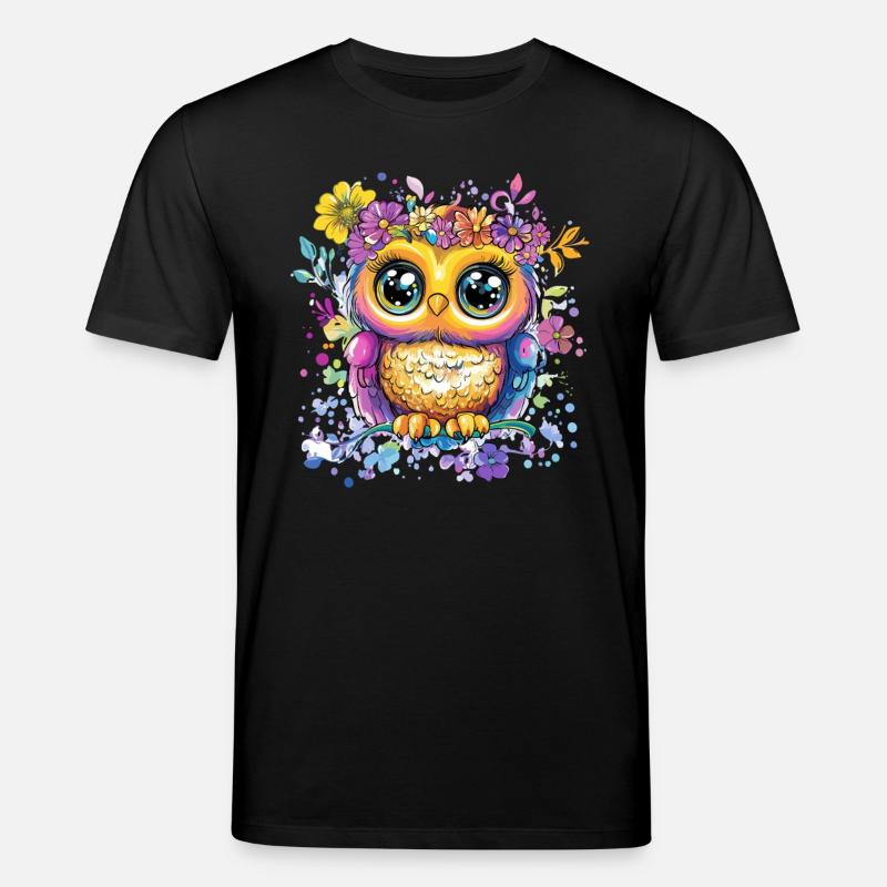 Bunte Eule mit Blüten - Stanley/Stella Unisex Bio-T-Shirt CREATOR  - Schwarz