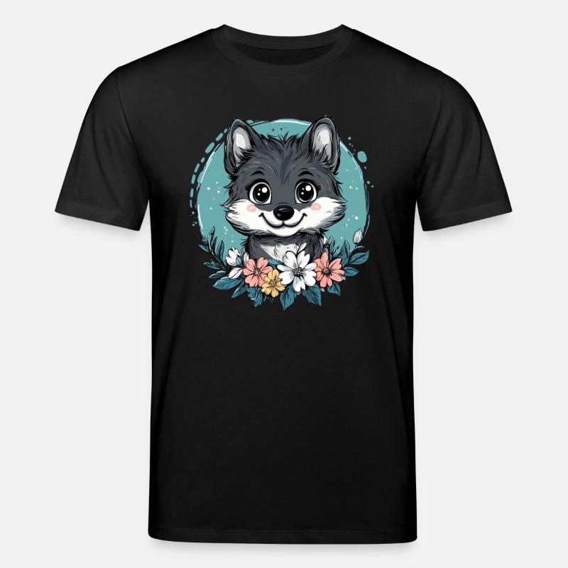 Süßer Wolf mit Blumen - Stanley/Stella Unisex Bio-T-Shirt CREATOR  - Schwarz