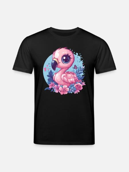 Flamingo mit Blumendeko - Stanley/Stella Unisex Bio-T-Shirt CREATOR  - Schwarz
