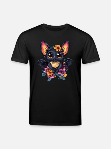 Fledermaus mit Blumenkranz - Stanley/Stella Unisex Bio-T-Shirt CREATOR - Schwarz