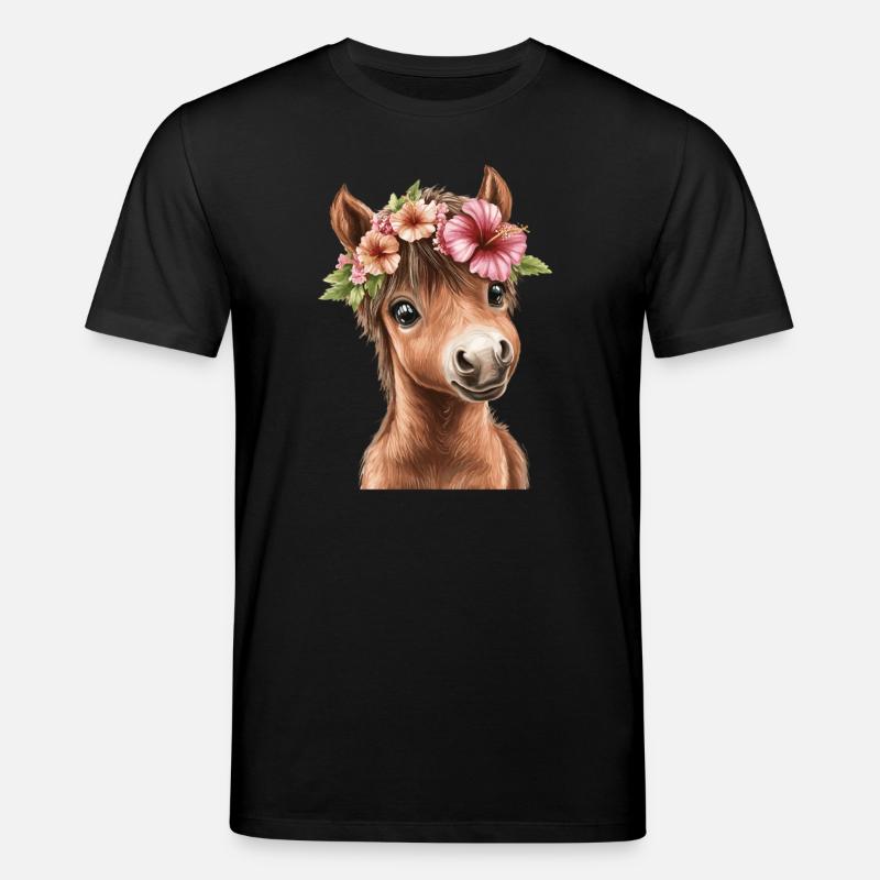 Flower pony with wreath - Stanley/Stella CREATOR Unisex Organic T-Shirt - black