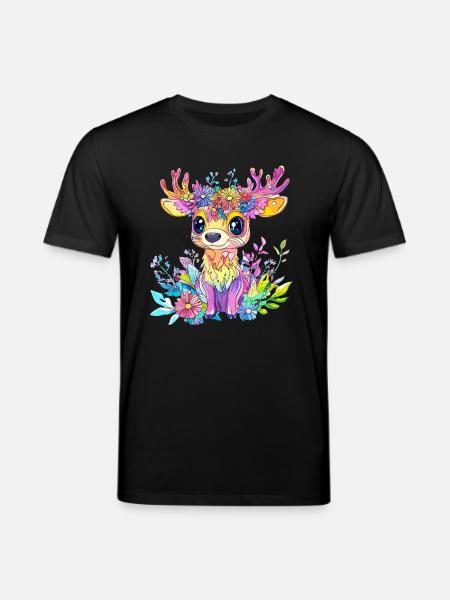 Coloured deer with flowers - Stanley/Stella CREATOR Unisex Organic T-Shirt - black