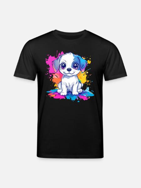 Puppy on paint splash - Stanley/Stella CREATOR Unisex Organic T-Shirt - black