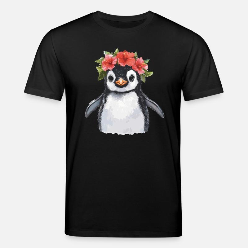 Pinguin mit Blütenkranz - Stanley/Stella Unisex Bio-T-Shirt CREATOR  - Schwarz