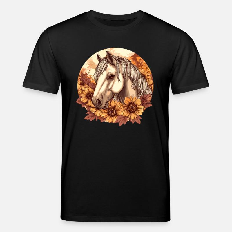 Pferd mit Sonnenblumen - Stanley/Stella Unisex Bio-T-Shirt CREATOR  - Schwarz