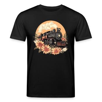 Alter Zug mit Blumen - Stanley/Stella Unisex Bio-T-Shirt CREATOR  - Schwarz - Vorne - Alina (178cm) & Michal (187cm)