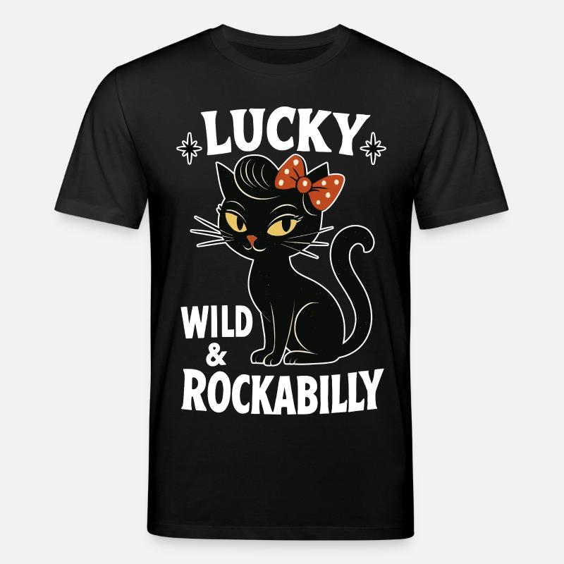 Rockabilly Black Cat Happy Wild Gift - T-shirt bio CREATOR Stanley/Stella Unisexe - noir