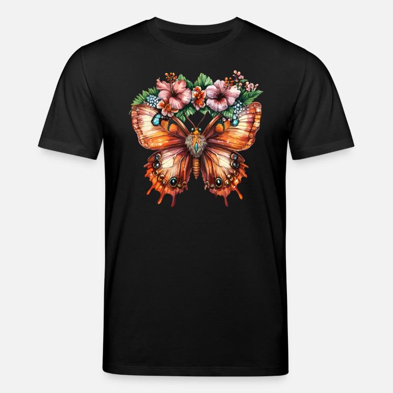 Tropischer Schmetterling mit Blumen - Stanley/Stella Unisex Bio-T-Shirt CREATOR  - Schwarz