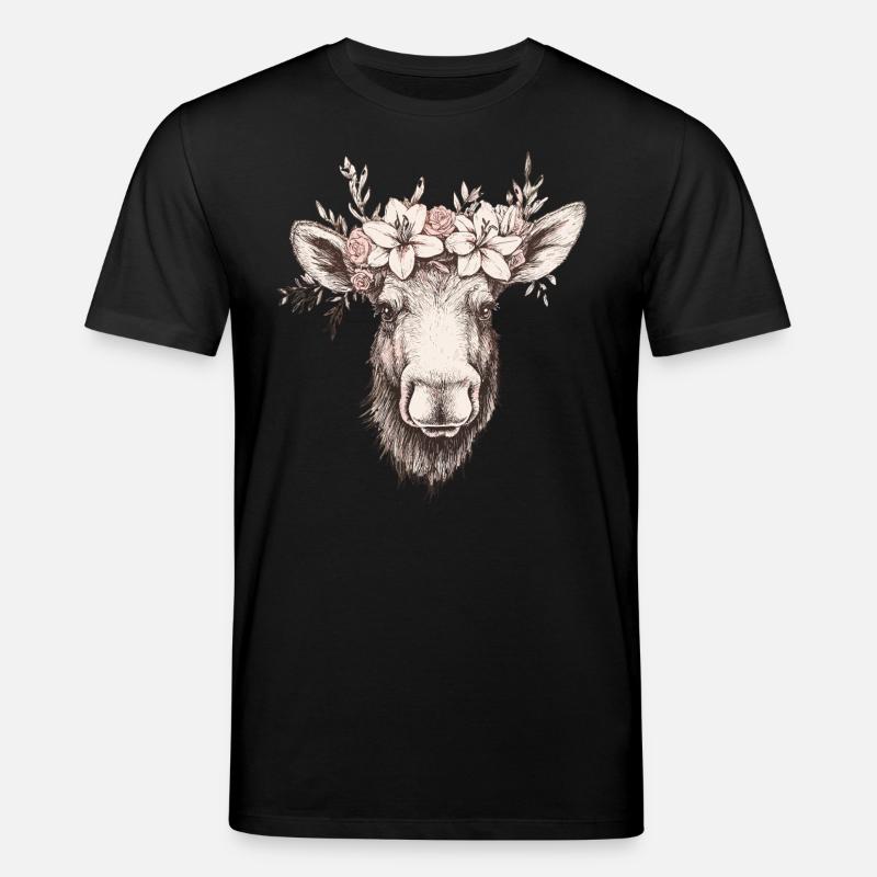 Elch mit Blumenkrone - Stanley/Stella Unisex Bio-T-Shirt CREATOR - Schwarz
