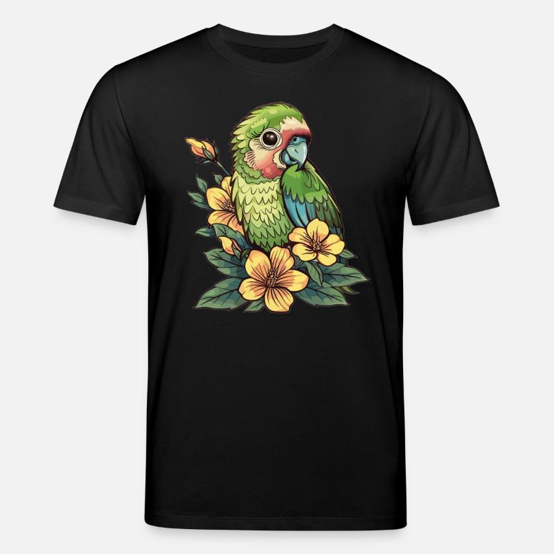 Papagei mit Blüten - Stanley/Stella Unisex Bio-T-Shirt CREATOR - Schwarz