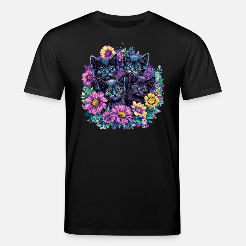 Schwarze Kätzchen mit Blumen - Stanley/Stella Unisex Bio-T-Shirt CREATOR - Schwarz