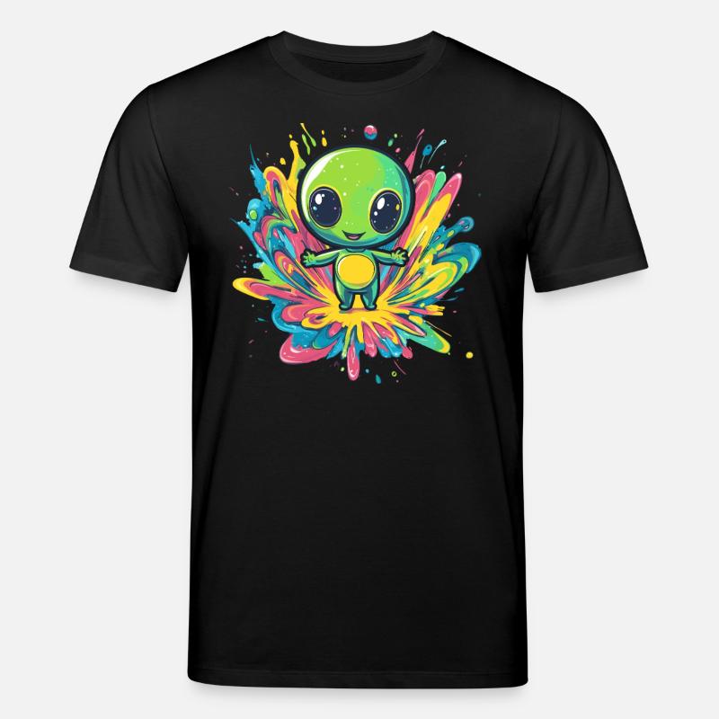Bunter Alien auf Farbspritzer - Stanley/Stella Unisex Bio-T-Shirt CREATOR  - Schwarz