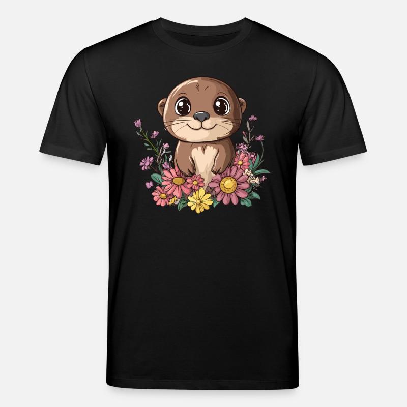 Loutre avec prairie fleurie - T-shirt bio CREATOR Stanley/Stella Unisexe - noir