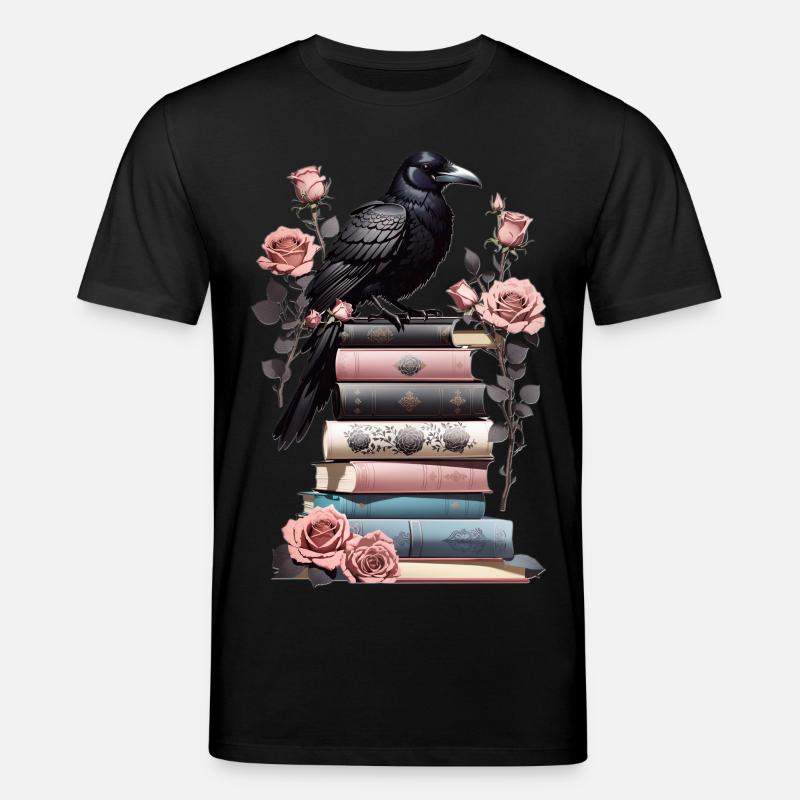 Bücherstapel mit Rabe - Stanley/Stella Unisex Bio-T-Shirt CREATOR  - Schwarz
