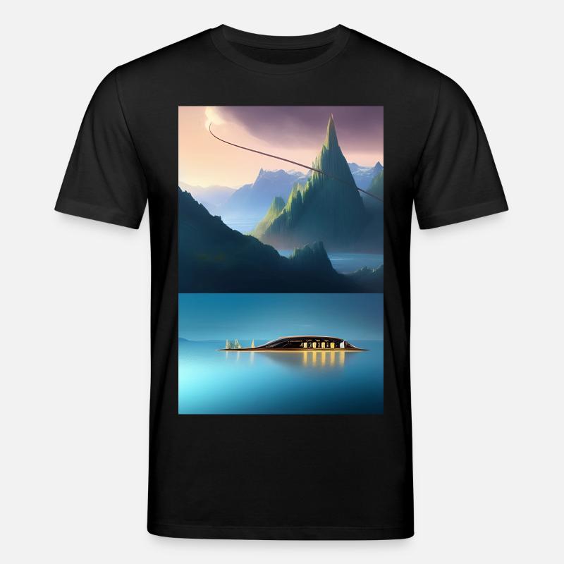 Landschaft mit See, Boot und Berge - Stanley/Stella Unisex Bio-T-Shirt CREATOR  - Schwarz