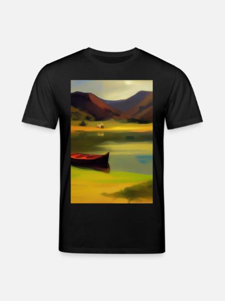 Landscape with lake, boat and mountains - Stanley/Stella CREATOR Unisex Organic T-Shirt - black