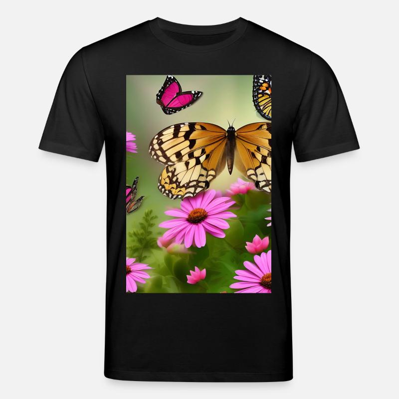 Blumen und Schmetterling - Stanley/Stella Unisex Bio-T-Shirt CREATOR  - Schwarz