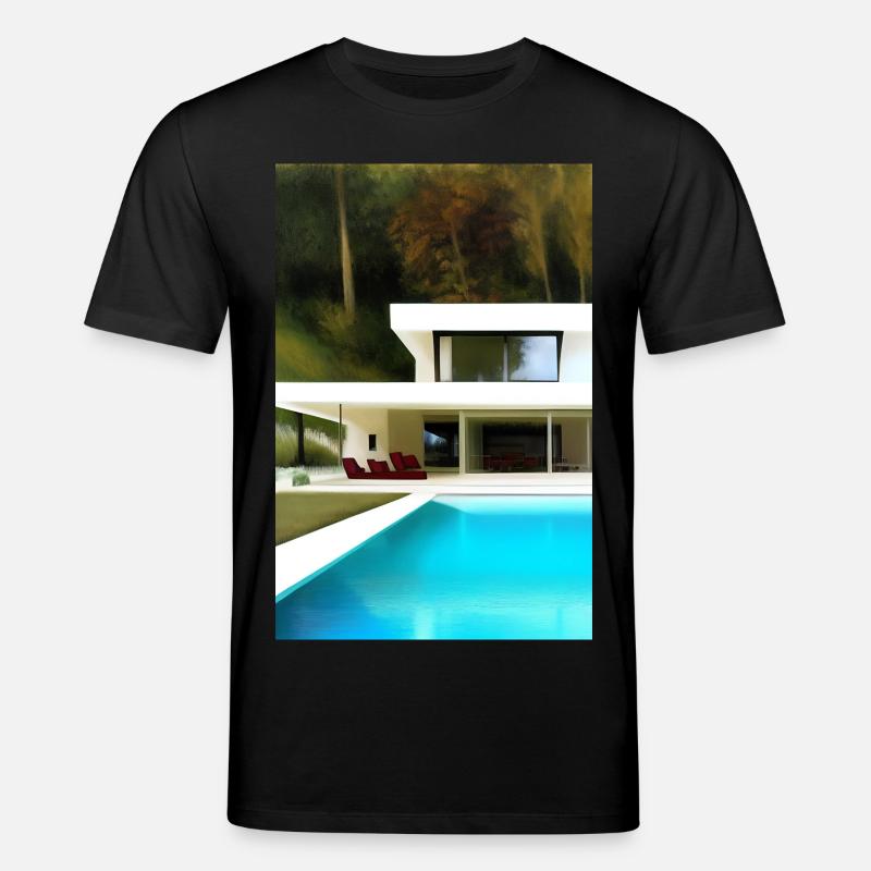 Weiße Villa mit Pool - Stanley/Stella Unisex Bio-T-Shirt CREATOR  - Schwarz