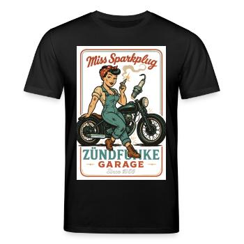 Miss Sparkplug – Zündfunke Garage Queen - Stanley/Stella Unisex Bio-T-Shirt CREATOR  - Schwarz - Vorne - Alina (178cm) & Michal (187cm)