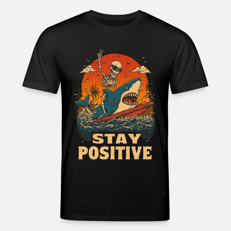 Restez positif Requin squelette des surfs - T-shirt bio CREATOR Stanley/Stella Unisexe - noir