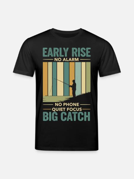Retro Angler Angelspruch Streifen - Stanley/Stella Unisex Bio-T-Shirt CREATOR - Schwarz