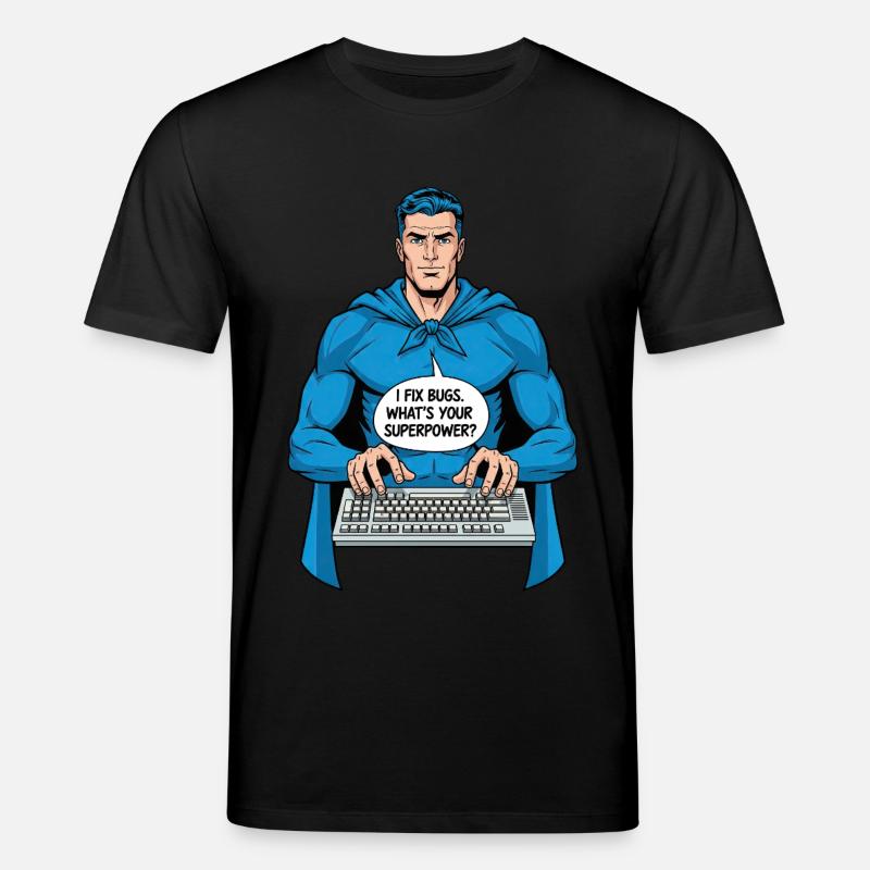 Superheld: Ich fixiere Bugs! - Stanley/Stella Unisex Bio-T-Shirt CREATOR  - Schwarz