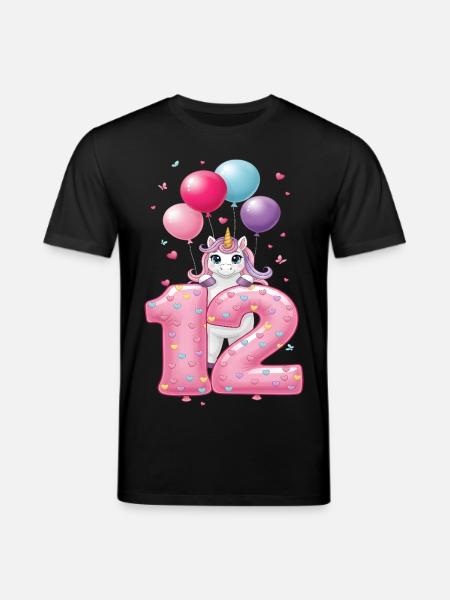 12 Years Girl Cute Unicorn 12th Birthday - Stanley/Stella CREATOR Unisex Organic T-Shirt - black