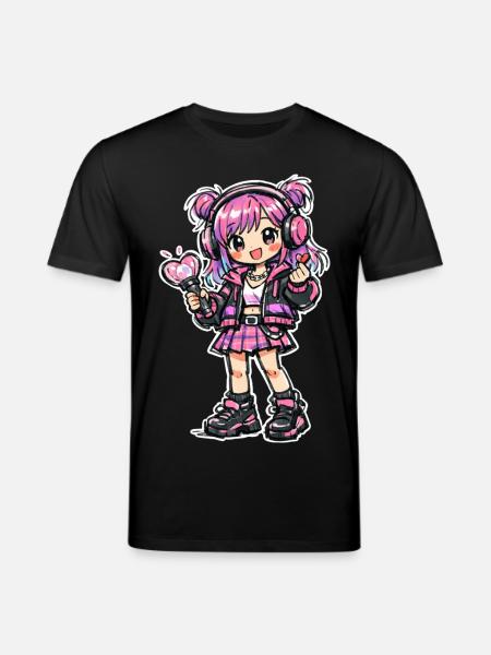 Kawaii Anime Mädchen mit Kopfhörer - Stanley/Stella Unisex Bio-T-Shirt CREATOR - Schwarz