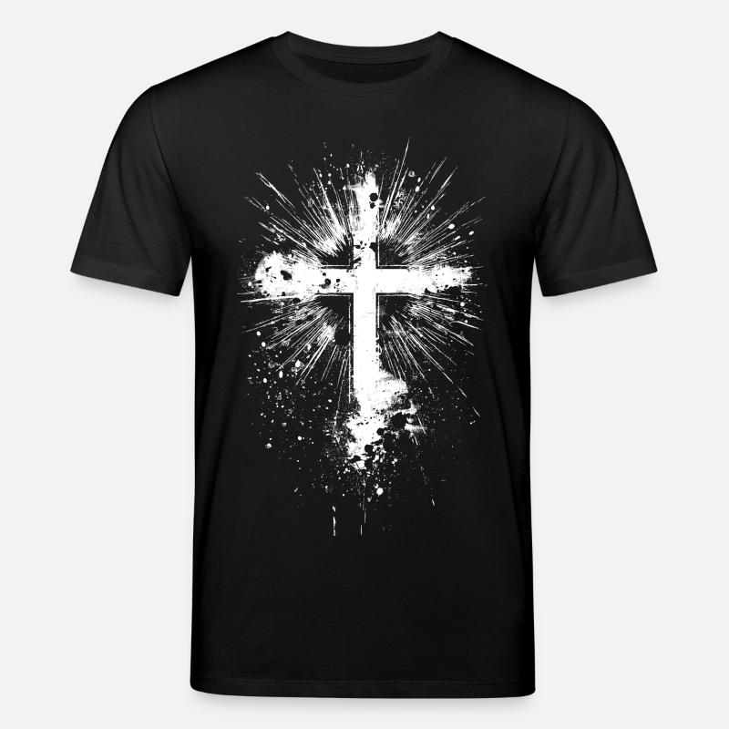 Croix blanche éclaboussée de peinture - T-shirt bio CREATOR Stanley/Stella Unisexe - noir