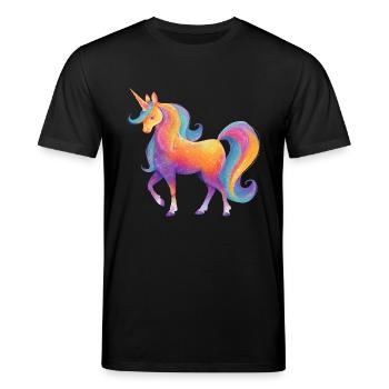 Glitzer Regenbogen Einhorn - Stanley/Stella Unisex Bio-T-Shirt CREATOR  - Schwarz - Vorne - Alina (178cm) & Michal (187cm)