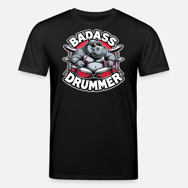 Badass Drummer Hippo Cool Gift - T-shirt bio CREATOR Stanley/Stella Unisexe - noir