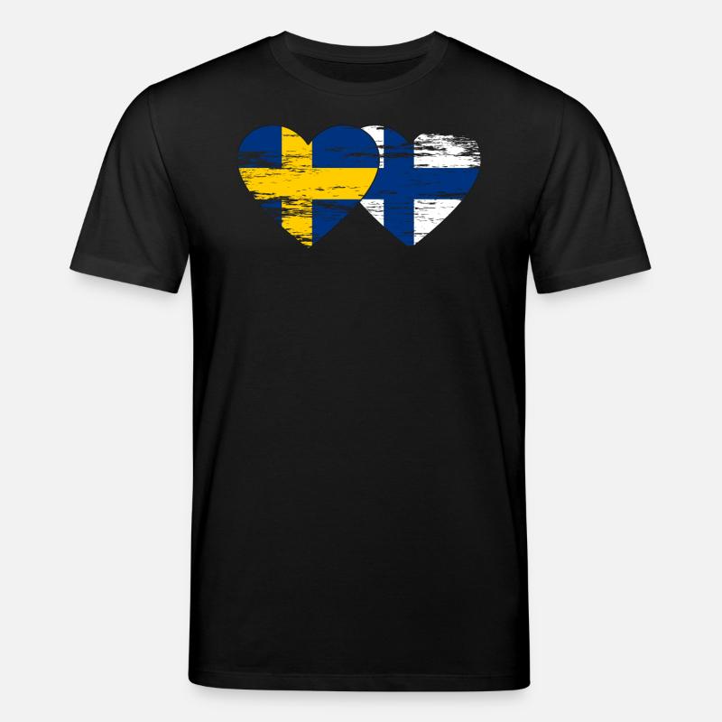 Suède Finlande Drapeau Coeur utilisé - T-shirt bio CREATOR Stanley/Stella Unisexe - noir