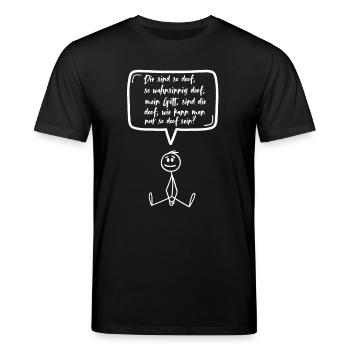 Lustig Doof Strichmännchen Statement Sprechblase - Stanley/Stella Unisex Bio-T-Shirt CREATOR  - Schwarz - Vorne - Alina (178cm) & Michal (187cm)