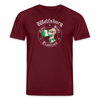Wolfsburg Ehre Stolz Tradition No II - Stanley/Stella Unisex Bio-T-Shirt CREATOR  - Burgunderrot - Vorne - Alina (178cm) & Michal (187cm)