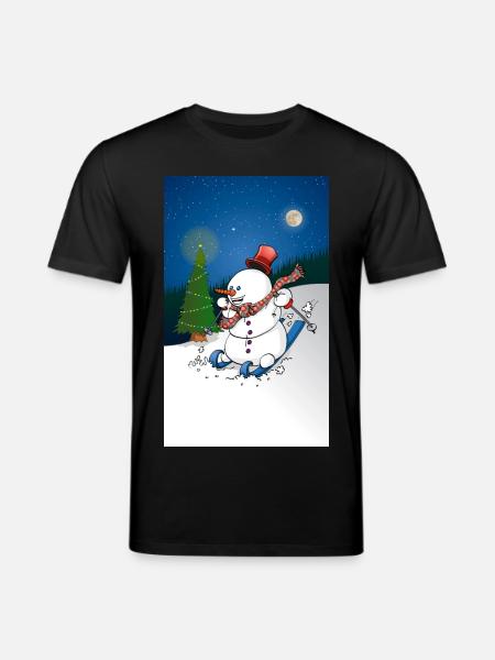 Illustration of a cheerful snowman on skis - Stanley/Stella CREATOR Unisex Organic T-Shirt - black