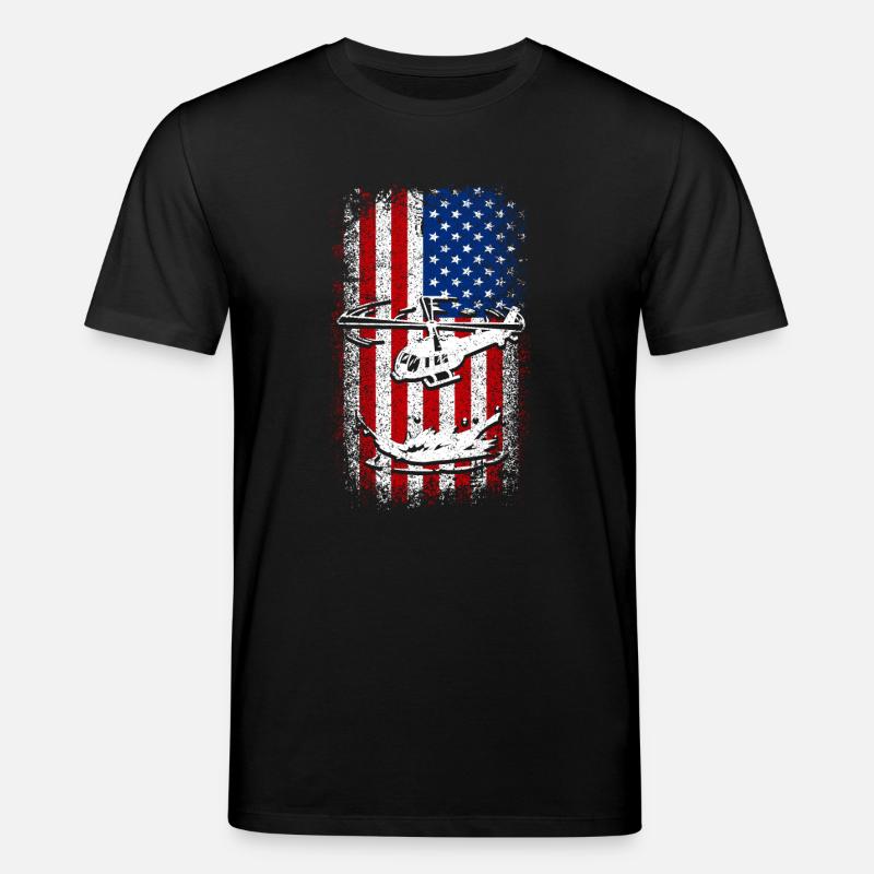 Hélicoptère drapeau américain des États-Unis - T-shirt bio CREATOR Stanley/Stella Unisexe - noir