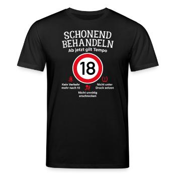 18. Geburtstag Schonend Behandeln 18 Tempolimit 18 - Stanley/Stella Unisex Bio-T-Shirt CREATOR  - Schwarz - Vorne - Alina (178cm) & Michal (187cm)