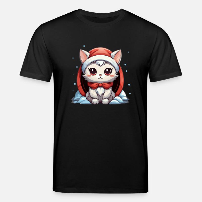 Cat Christmas Design - Kawaii Style - Stanley/Stella CREATOR Unisex Organic T-Shirt - black