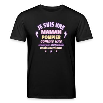 Maman pompier, cadeau fête des mères,Noël - T-shirt bio CREATOR Stanley/Stella Unisexe - noir - Devant - Alina (178cm) & Michal (187cm)