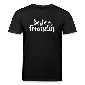 Beste Freundin Herzchen - Stanley/Stella Unisex Bio-T-Shirt CREATOR  - Schwarz - Vorne - Alina (178cm) & Michal (187cm)