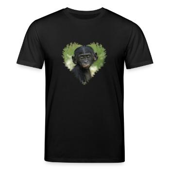 Heart-Shaped Design Featuring Bonobo Baby Ape - Stanley/Stella CREATOR Unisex Organic T-Shirt - black - Front - Alina (178cm) & Michal (187cm)