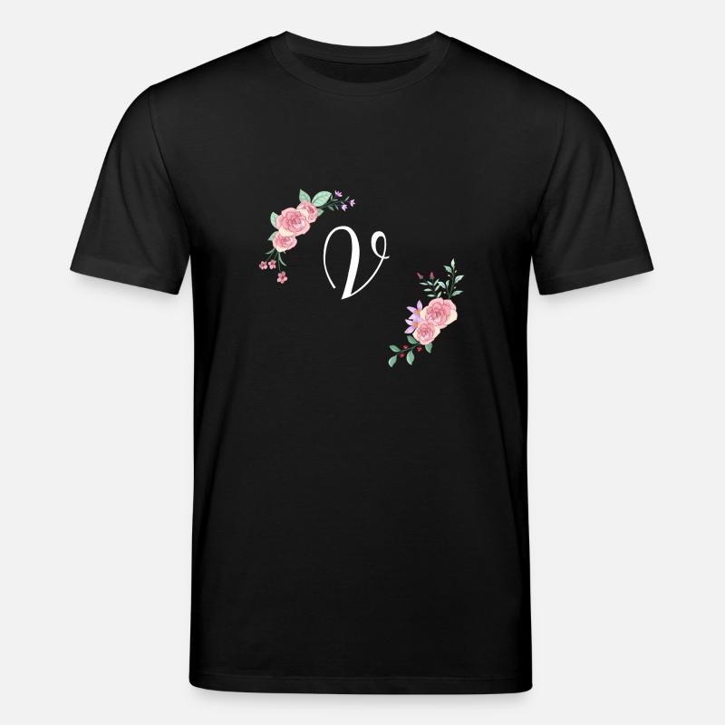 Rosa geblümter Buchstabe v - Stanley/Stella Unisex Bio-T-Shirt CREATOR  - Schwarz