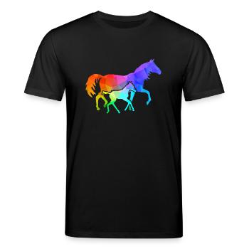 Stute mit Fohlen - Stanley/Stella Unisex Bio-T-Shirt CREATOR  - Schwarz - Vorne - Alina (178cm) & Michal (187cm)