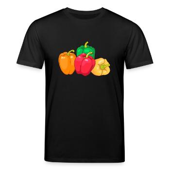 Gelbe Rote Grüne Orange Paprikaschoten Paprika - Stanley/Stella Unisex Bio-T-Shirt CREATOR  - Schwarz - Vorne - Alina (178cm) & Michal (187cm)