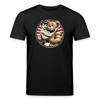 Retro Schönheit Dame mit starkem Stofftier Bär - Stanley/Stella Unisex Bio-T-Shirt CREATOR  - Schwarz - Vorne - Alina (178cm) & Michal (187cm)