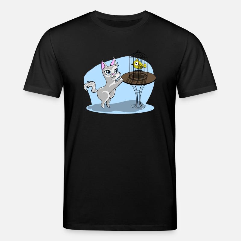 Katze mit Vogel - Stanley/Stella Unisex Bio-T-Shirt CREATOR  - Schwarz